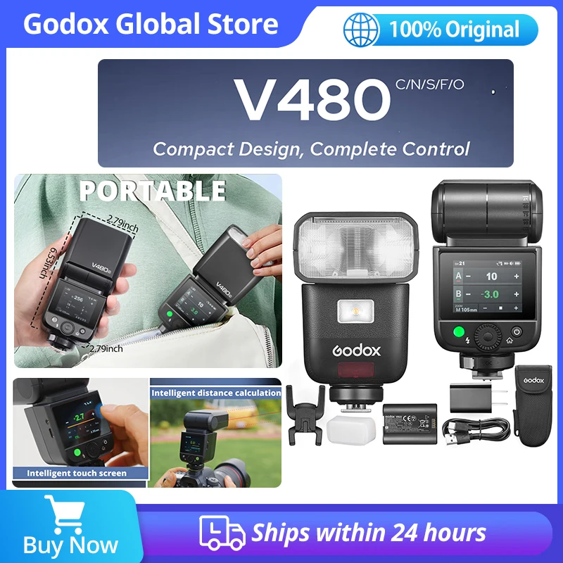 Вспышка Godox V480-C V480-S V480-N V480-F V480-O V480 TTL для камер Sony, Canon, Nikon, Fuji (аналог V860III TT520III V1PRO)