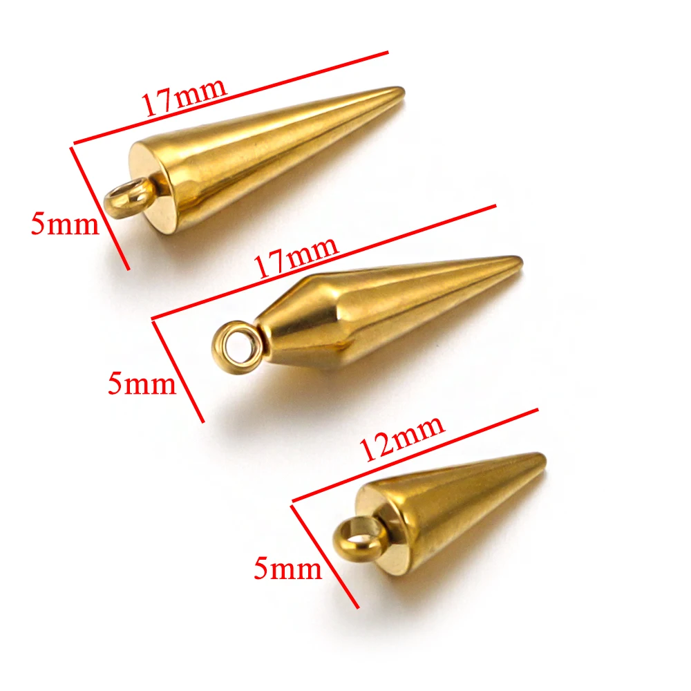 10PCS Stainless Steel Cone Charms Pendants Retro Bullet Spike Beads Charms for Women Man Hoop Earring Making Supplies