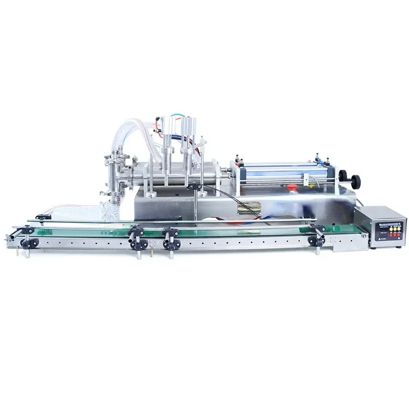 Double-Headed Pneumatic Filling with Conveyor Belt Cylinder Adjustment Automatic Juice Beverage Liquid Can Packing Machine