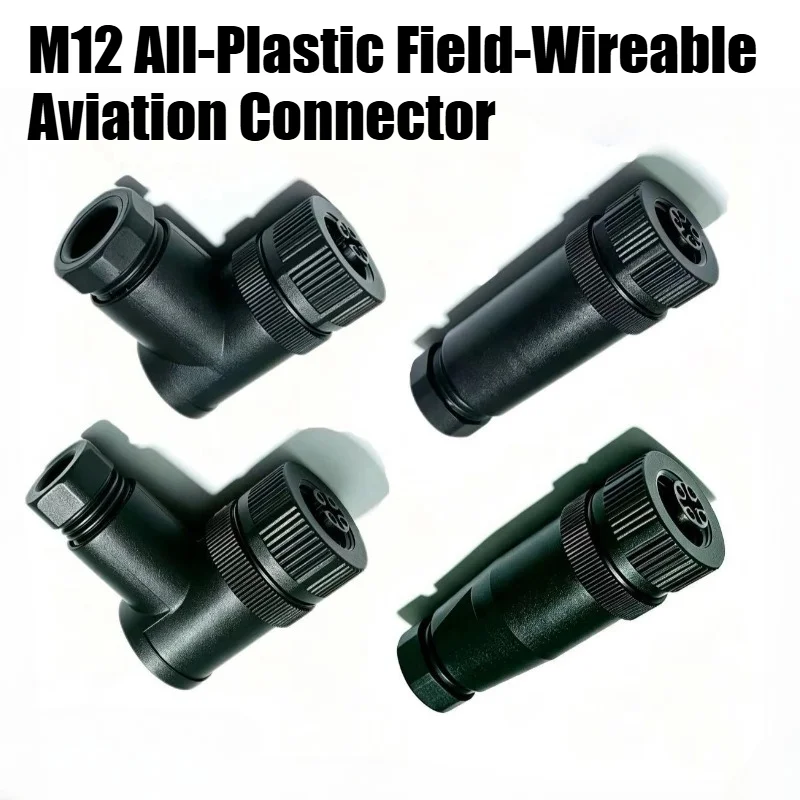 M12 All Plastic Assembled Aviation Plug 4 5Pin 8 12Pin Straight Bend Screw Connection Terminal Waterproof PG7 PG9 PG11 Connector
