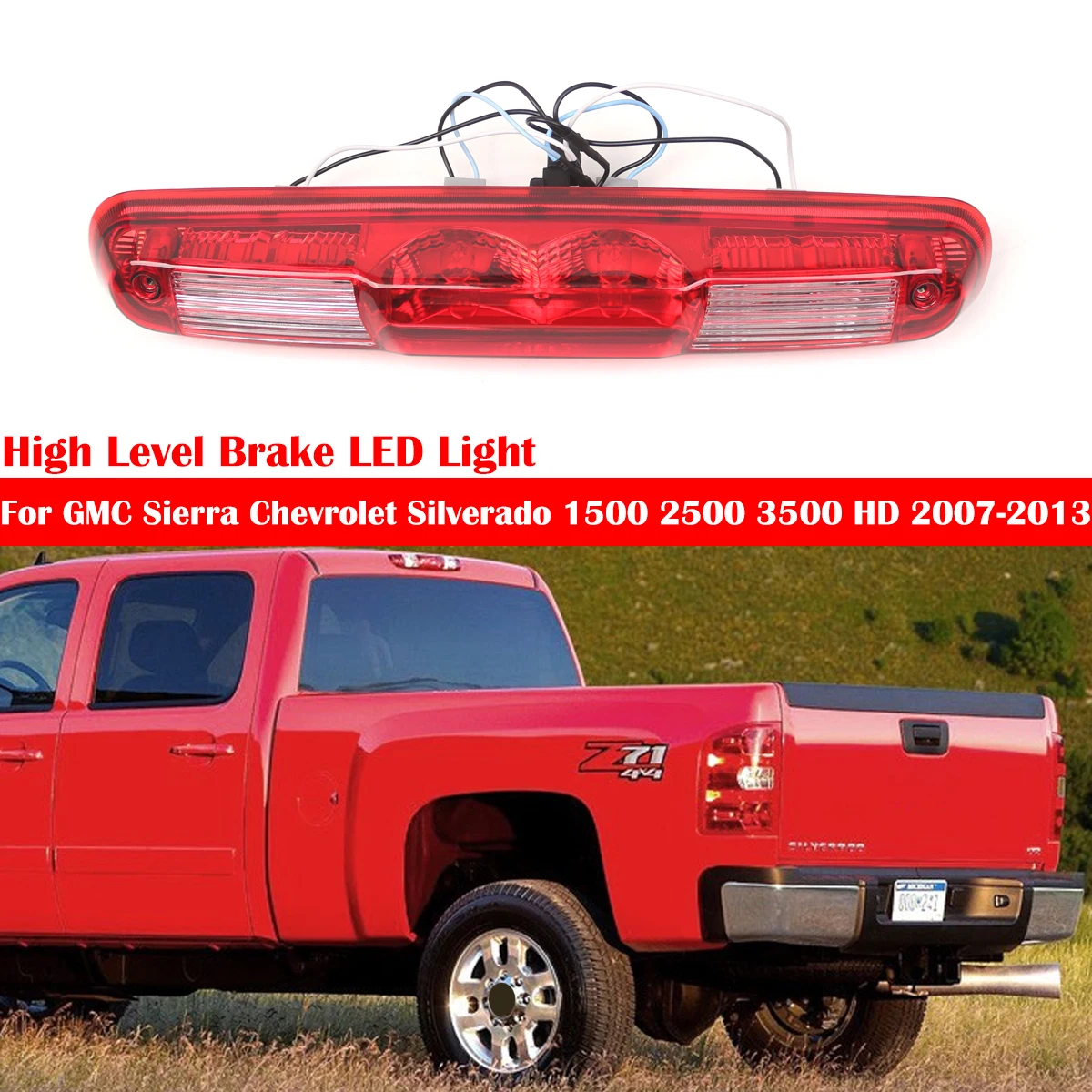 25890530 Luz de freno trasera LED de montaje alto para coche, tercera luz de freno, luz de stop trasera para GMC Sierra Chevrolet Silverado 1500 2500 3500 HD 2007-2013