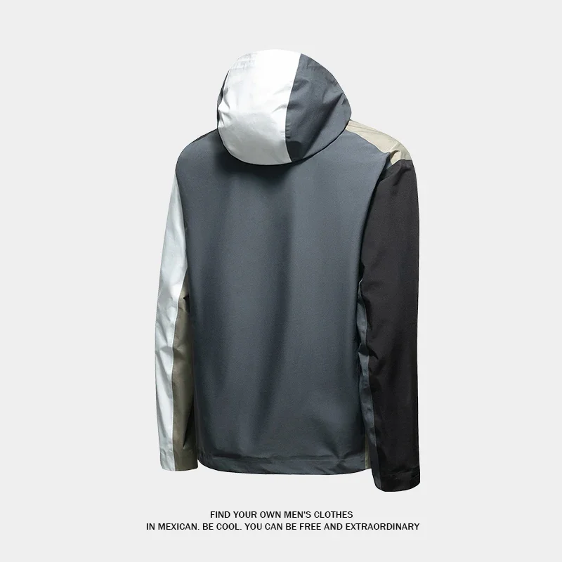 Techwear Giacche con cappuccio Uomo Autunno Novità Trendy Patchwork impermeabile Giacca a vento con cerniera Primavera Capispalla casual Giacca sottile maschile