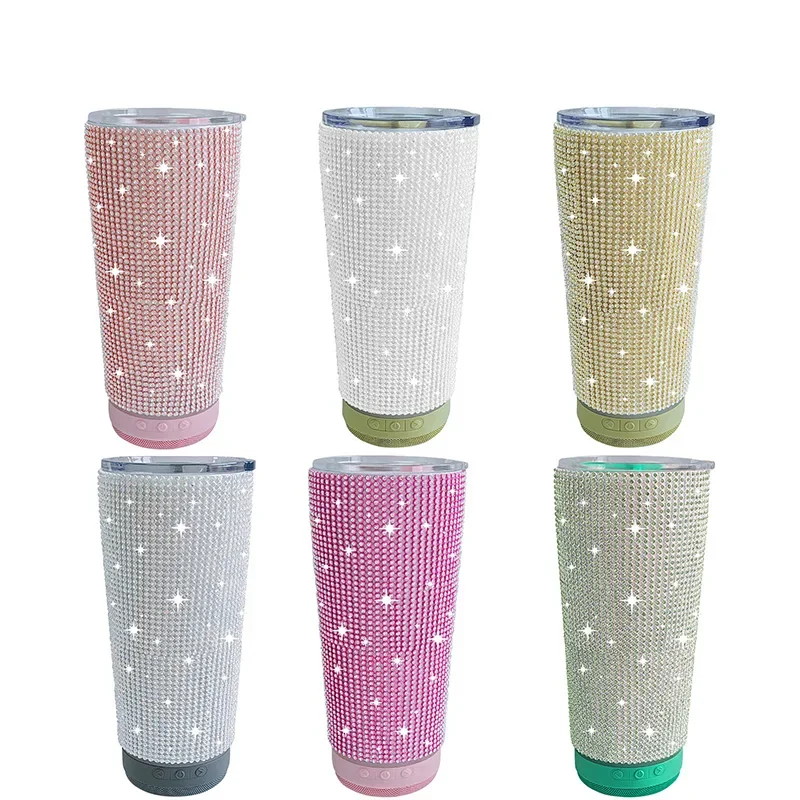 Stainless Steel Insulated Cup Wireless BT Speaker Travel Mug Bling Rheinstone Subwoofer Sound Box Water Bottle car cup Thermose