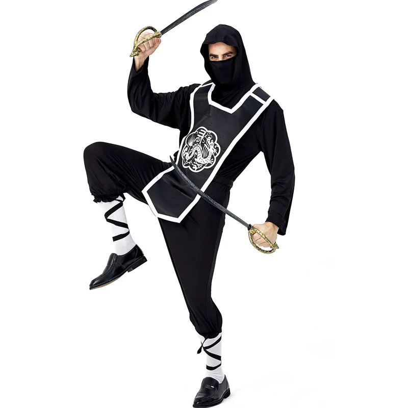 Mono negro de juego de rol para hombres Halloween Edo período en Japón Silver Dragon Ninja Bushido Party