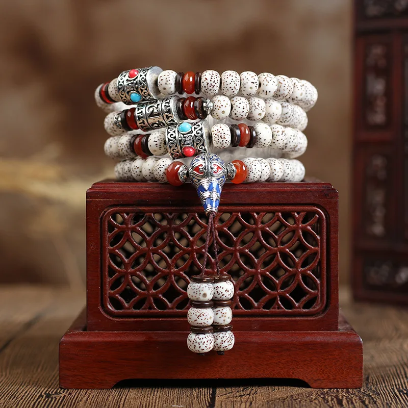 Xingyue Bodhi Men's and Women's 108-Piece Dry Grinding Horn Hole Buddha Beads Bracelet Star Moon Sweater Chain