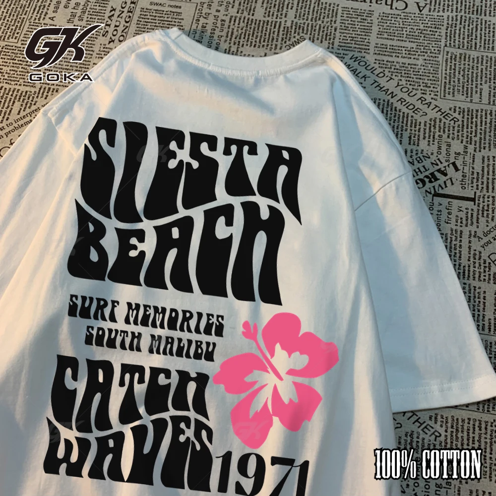 

Siesta Beach Catch Waves 1971 Men Women T Shirts Breathable Summer T-Shirts Street Cotton Clothes Personality O-Neck Tshirt
