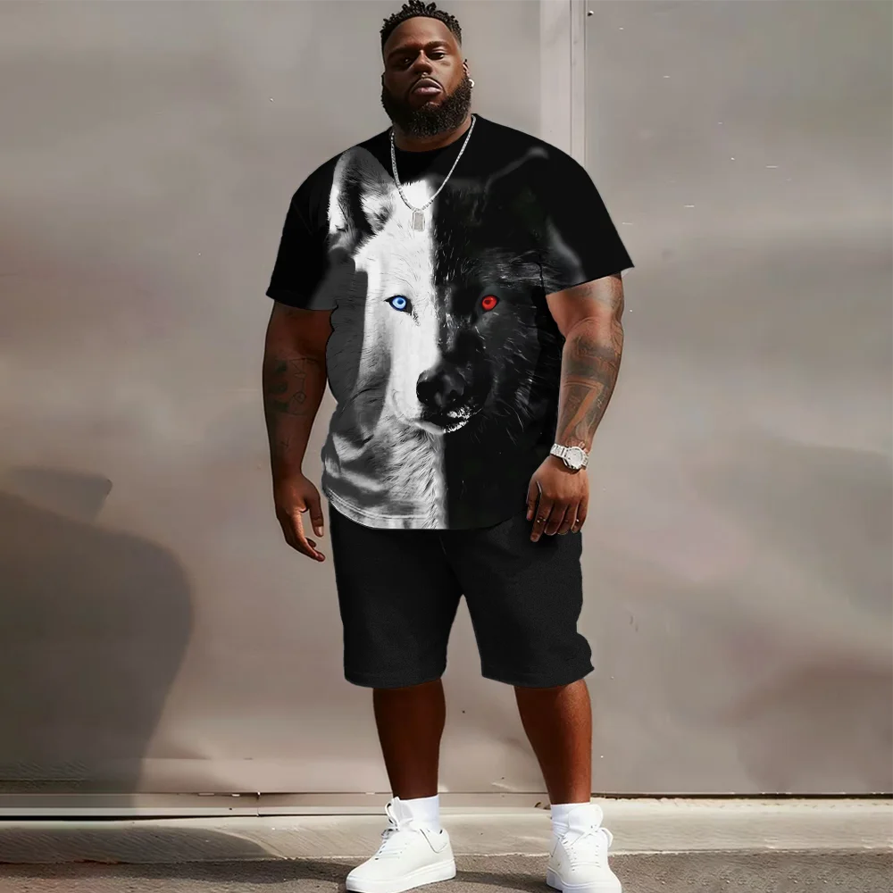 

Мужской комплект с короткими рукавами больших размеров S-9xl: Wolf-Edge Vibe — 2 предмета большого и высокого кроя, мягкая ткань, гладкие силуэты волка