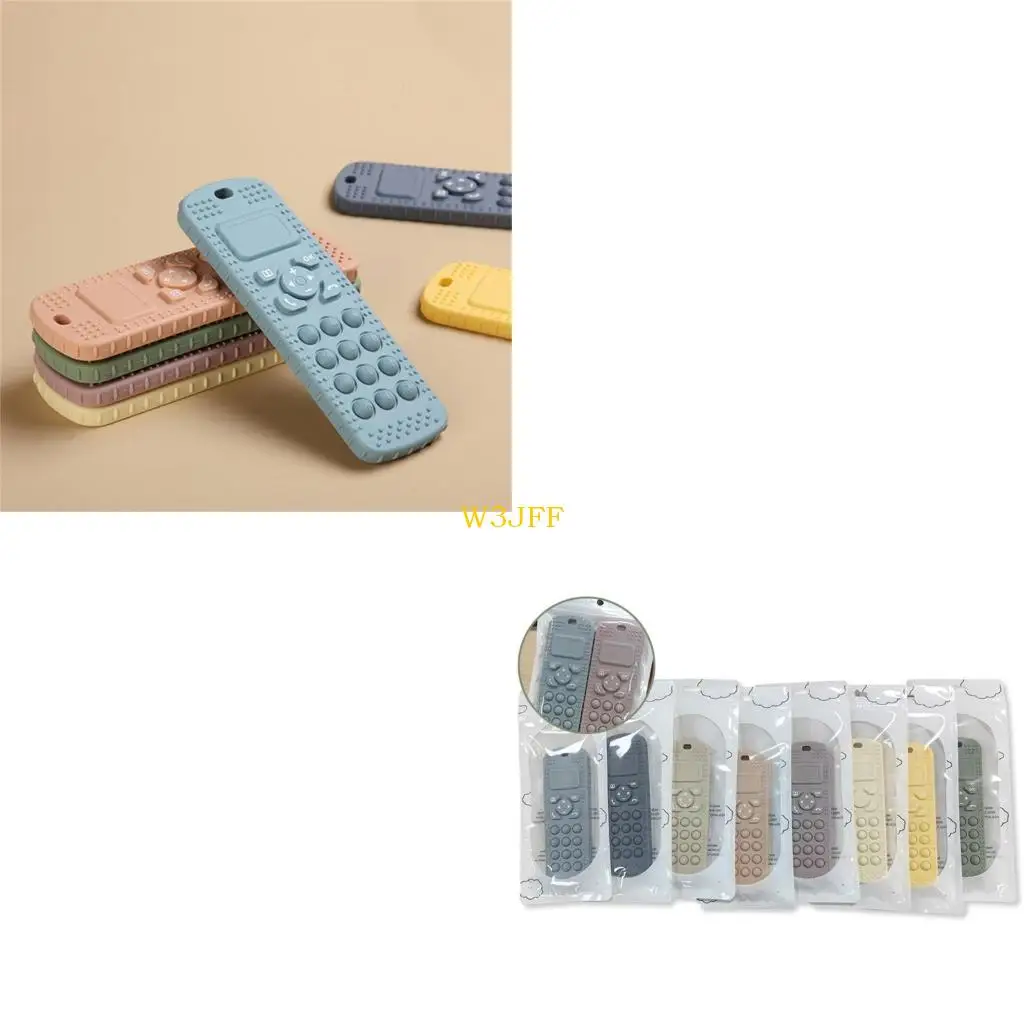 

W3JF Remote Control Teething Toy Silicone Soft-Textured Teether Baby Chew Toy