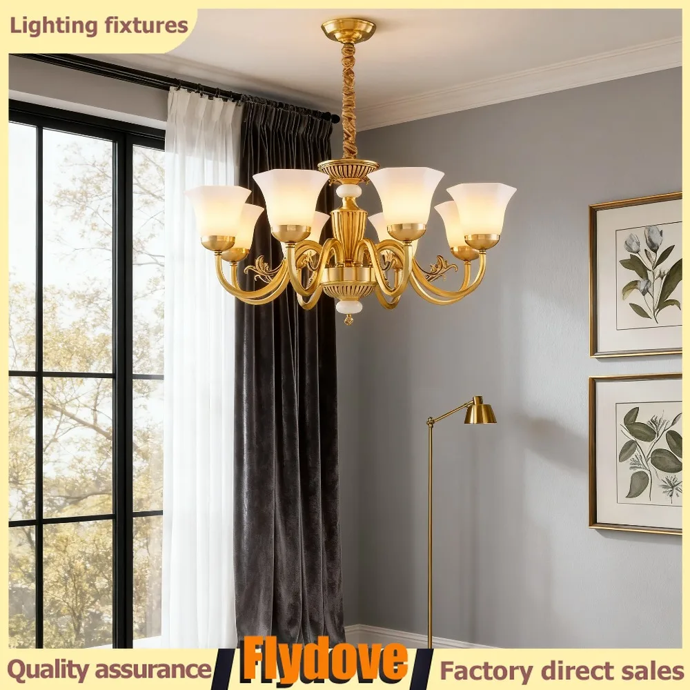 

American Style Living Room Brass Chandelier Villa Hall Main Light LED Luxurious and Elegant Modern Dining Room Lighting Fixtures