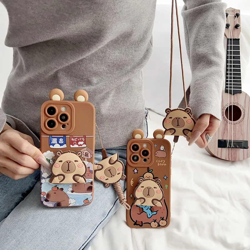 Für Samsung Galaxy S8 S9 S10 S20 S21 S22 S23 S24 S25 S26 Plus Ultra FE Note 9 10 20 Ultra Plus Ohren-Capybara-Hülle mit Verzierungen – Detail 9