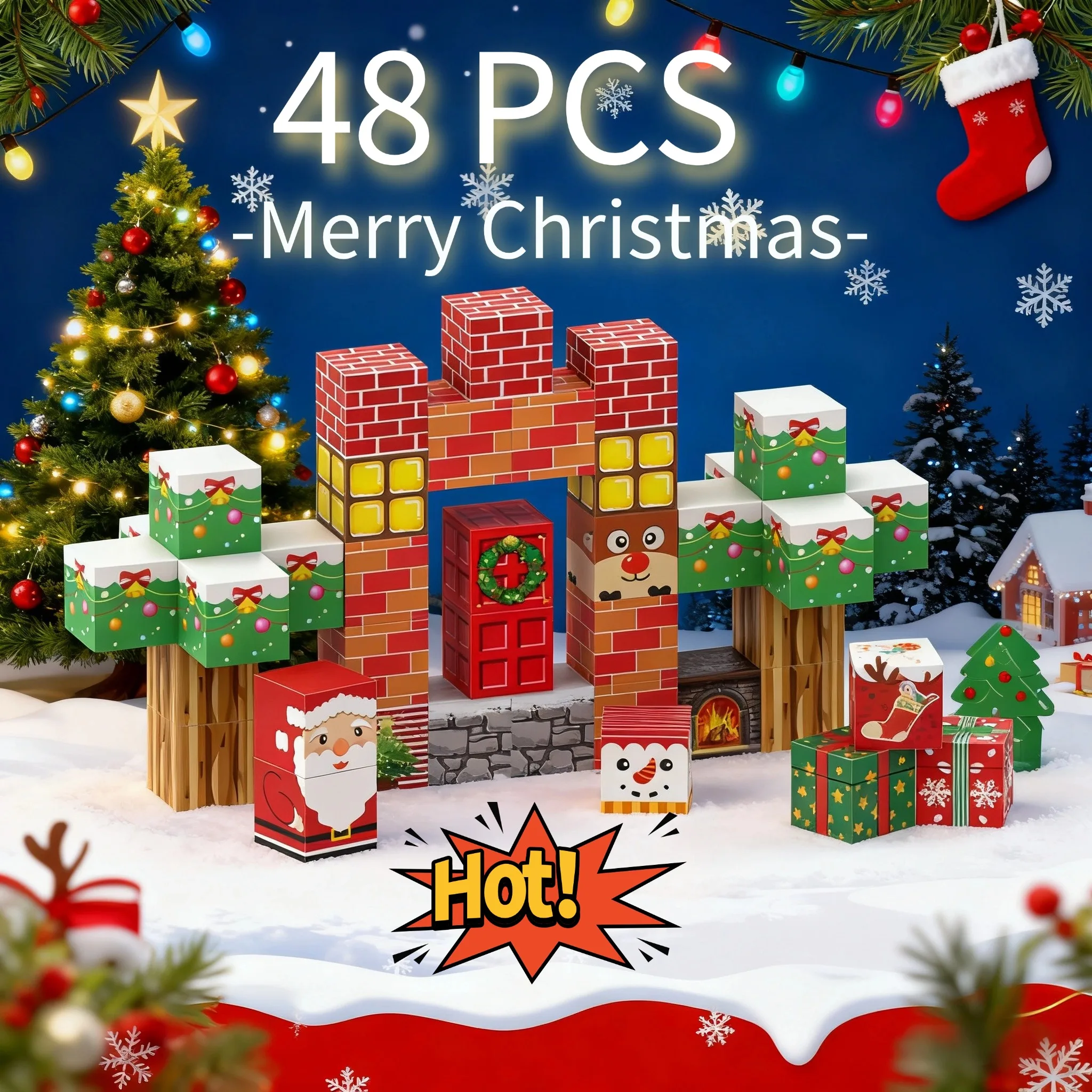 Set natalizio STEM Building Blocks Giocattoli magnetici Miniera Pupazzo di neve magnetico Mondo Mattoni Cubo Magnete Giocattolo educativo per bambini fai da te