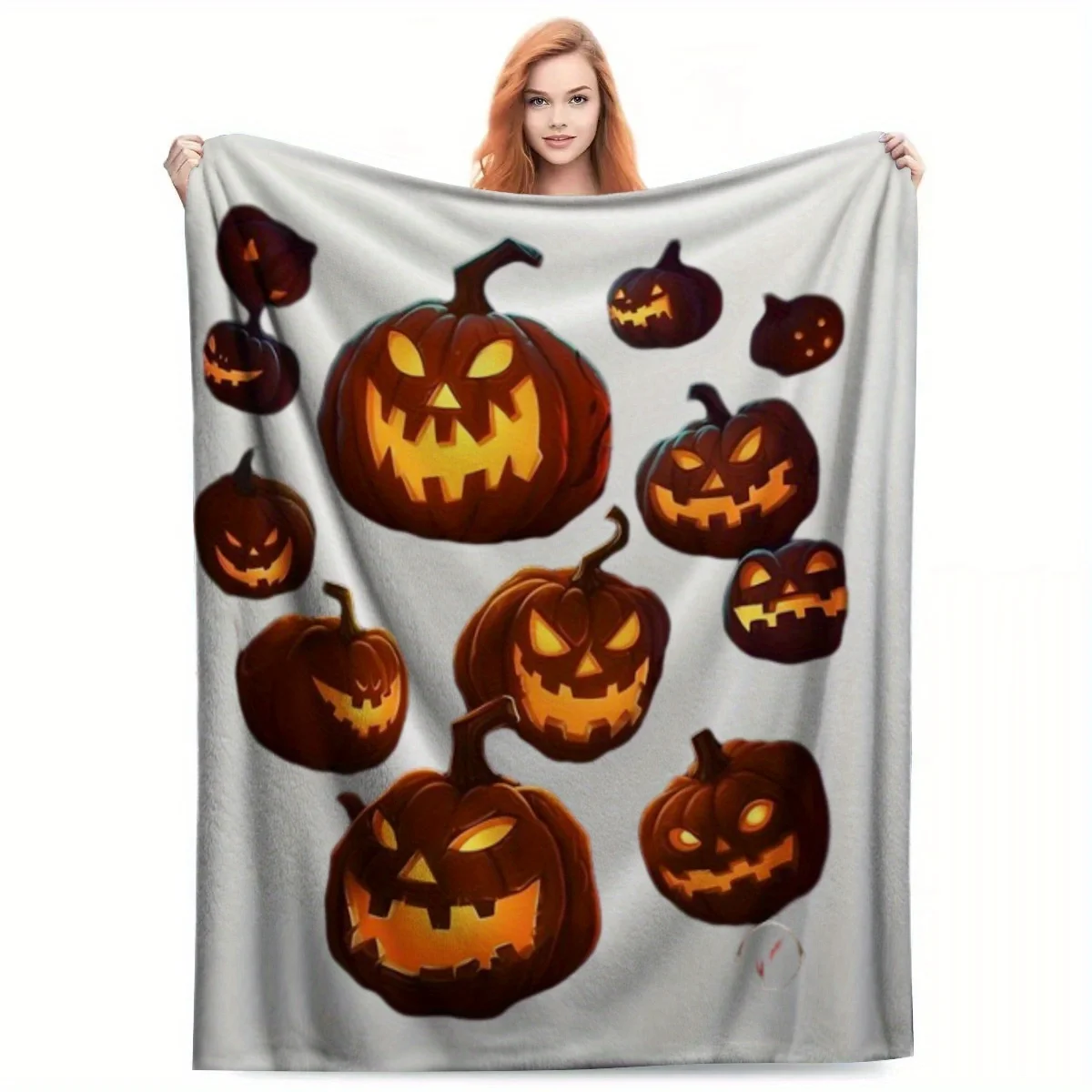 Extra Large Jack-O-Lantern & Glowing Eyes Bedspread/ Couch Cover - Heavy-Duty 40s Thread Count Fabric, All-Season Cozy Throw for