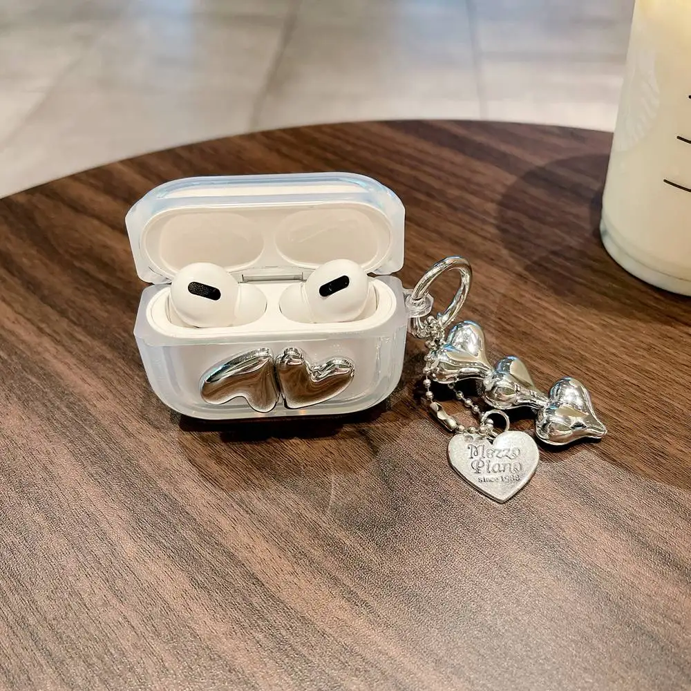 Funda protectora de auriculares Ins 3D Love Heart para Apple AirPods Pro 2, cubierta transparente para AirPods 3, caja inalámbrica con llavero