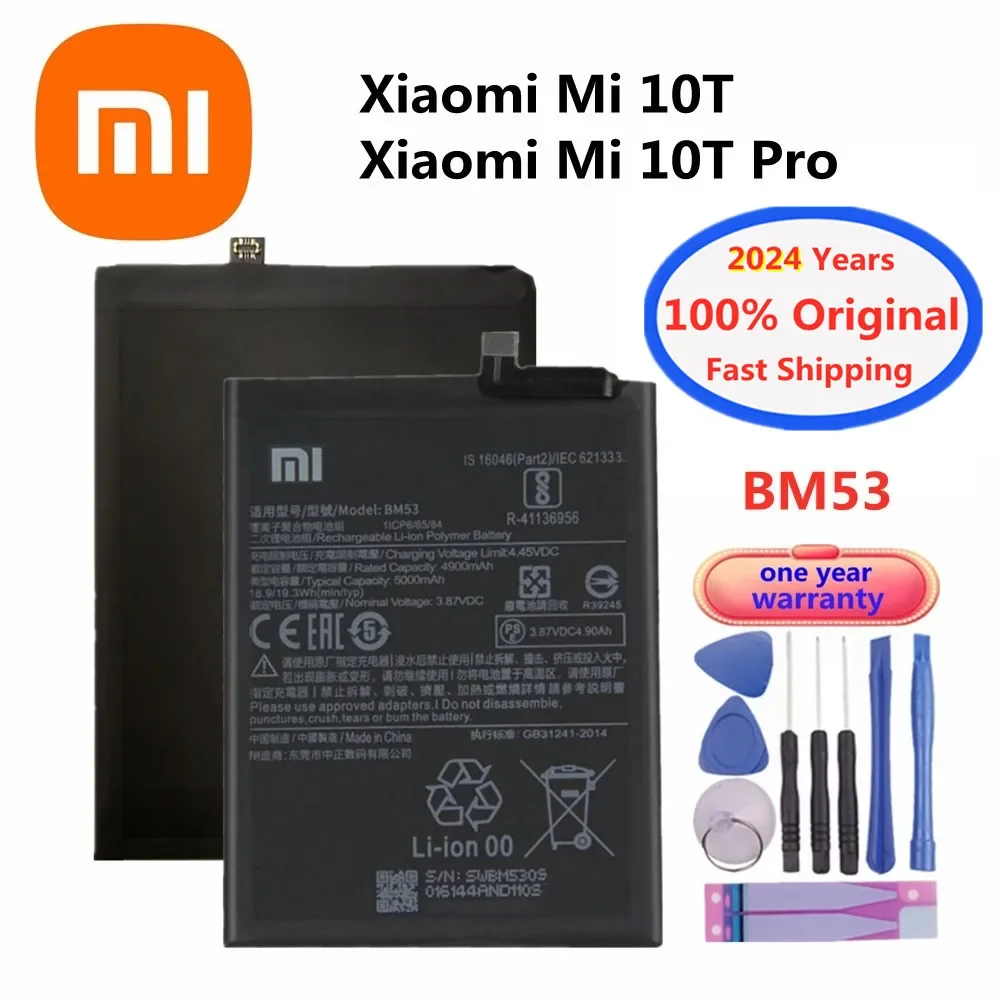 

2024 год BM53 100% Оригинальный аккумулятор для Xiaomi Mi 10T / 10T Pro 10TPro 5000 мАч, сменная батарея для телефона, быстрая доставка