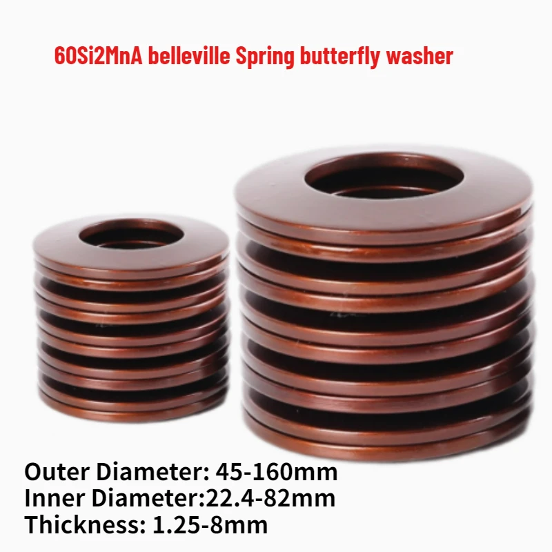 60Si2MnA Compression Belleville Disc Spring Dish Washer Gasket Shock Absorbers OD 45-160mm ID 22.4-82mm Thickness 1.25-8mm