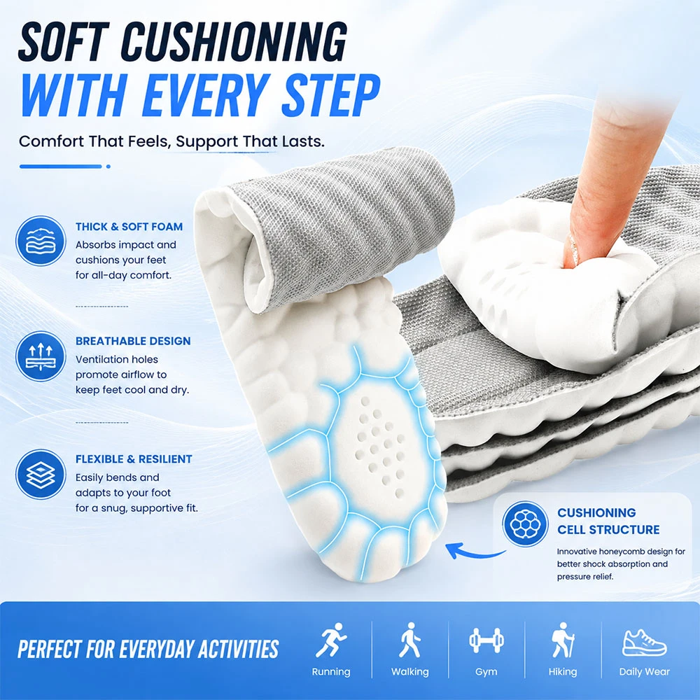 Breathable Shock Absorption Insoles Soft Running Sports Orthopedic Cushion Shoes Comfort Fresh Daily Light Walk Smooth WINRUOCEN