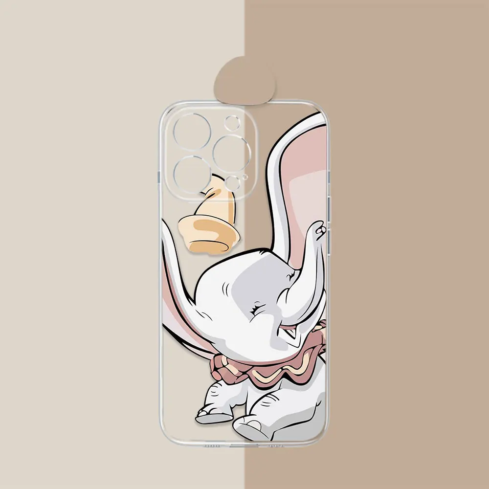 Disney Cute Dumbo Elephant Phone Case For iPhone 11 13 12 Mini 15 14 Pro Max 8 7 Plus X XR XS 15 14ProMax Case Transparent Cover