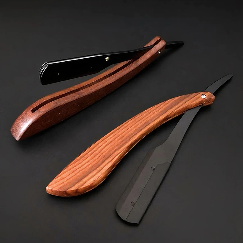 Nueva recortadora de madera, Afeitadora Manual profesional de borde recto de acero inoxidable, maquinilla de afeitar plegable afilada para peluquero, cuchillo de afeitar para regalo