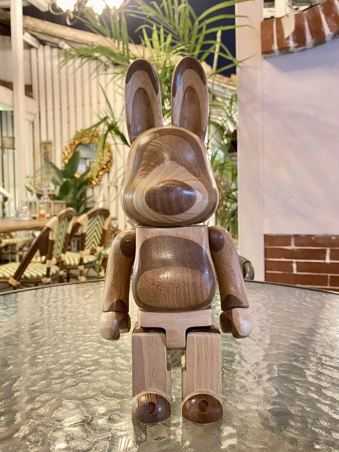 R@Bbrick Karimoku Layer 400% Vertical Grain Wooden Rabbit Three Kinds Of Wood Materials Spliced Together 28cm High Handmade Doll