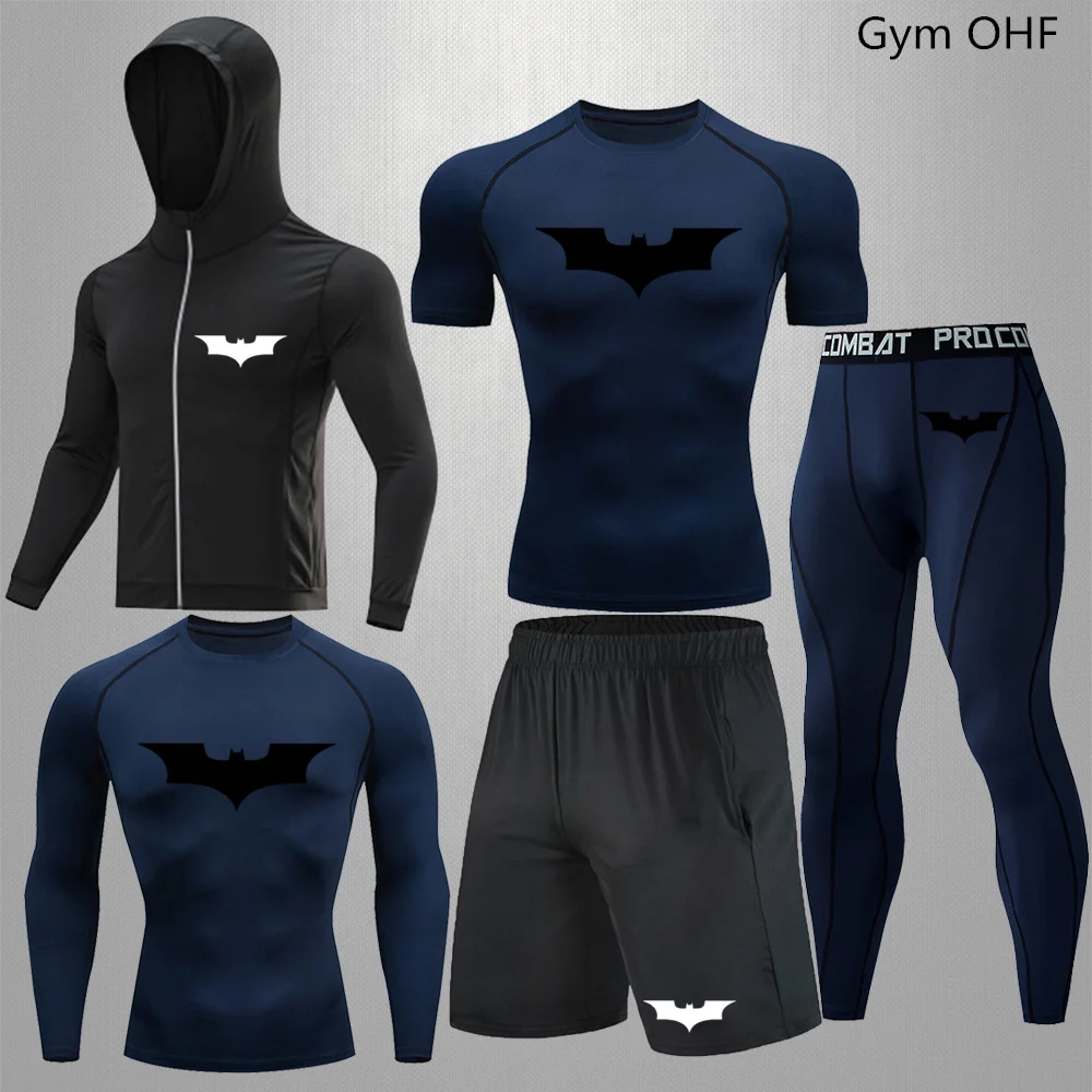 Superher Print Compression Sportswear Suit Men Fitness Gym Sports Sets Tights Training Quick-Dry Running Rashguard Tracksuit Man