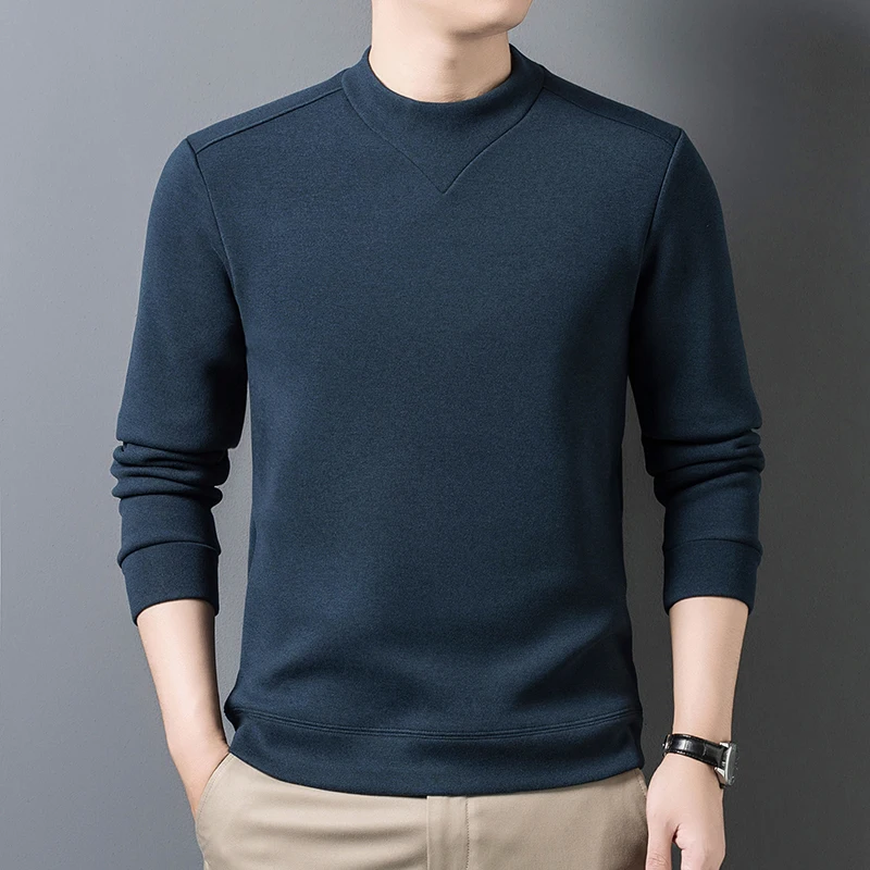 

Autumn and Winter Fleece and Thickened Warm Sweater for Men, Pure Color Top, Slim-fitting Sweater, Base Shirt, Fashionable