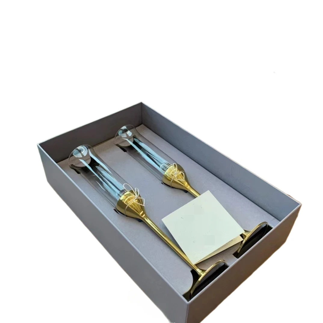Champagne Glass Gift Present Best Gift Crystal Glass Cup Luxury with Sliver  Golden Metal Stem Set