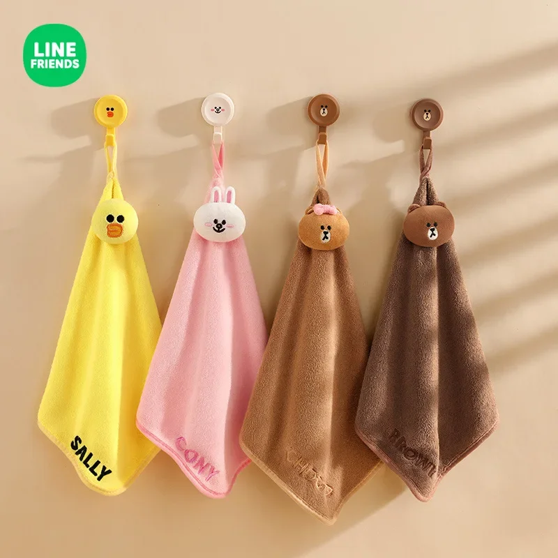 Line Friends Cartoon Brown Hand Towel Hanging Kitchen Rag Thick Absorbent Anime Kawaii Cony Bathroom Hand Washing Small Towel