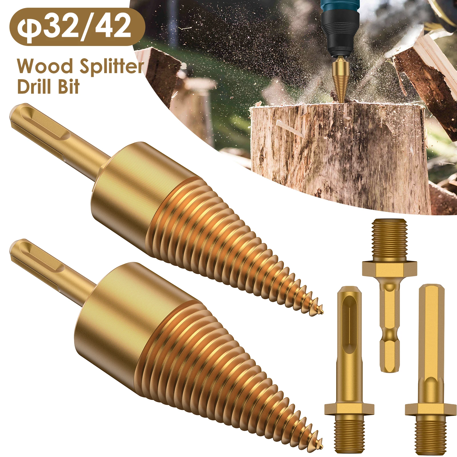 

High Efficient Wood Splitter Drill Bits 42/32mm Solid Easy Log Splitting Drill Bit Wearproof Versatile Wood Chopping for Camping