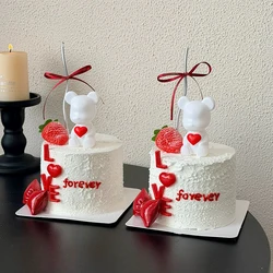 Balloon heart bear Cake Topper for Wedding Party bowknot Birthday Supplies Baby Shower Dessert Decoration Love Gifts