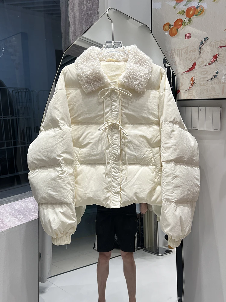 Koreanische Version Lammhaar Kragen Mode Kurze Daunenjacke Frauen 2025, Winter Neue Elegante Pendeln Alter Reduzierung Mantel