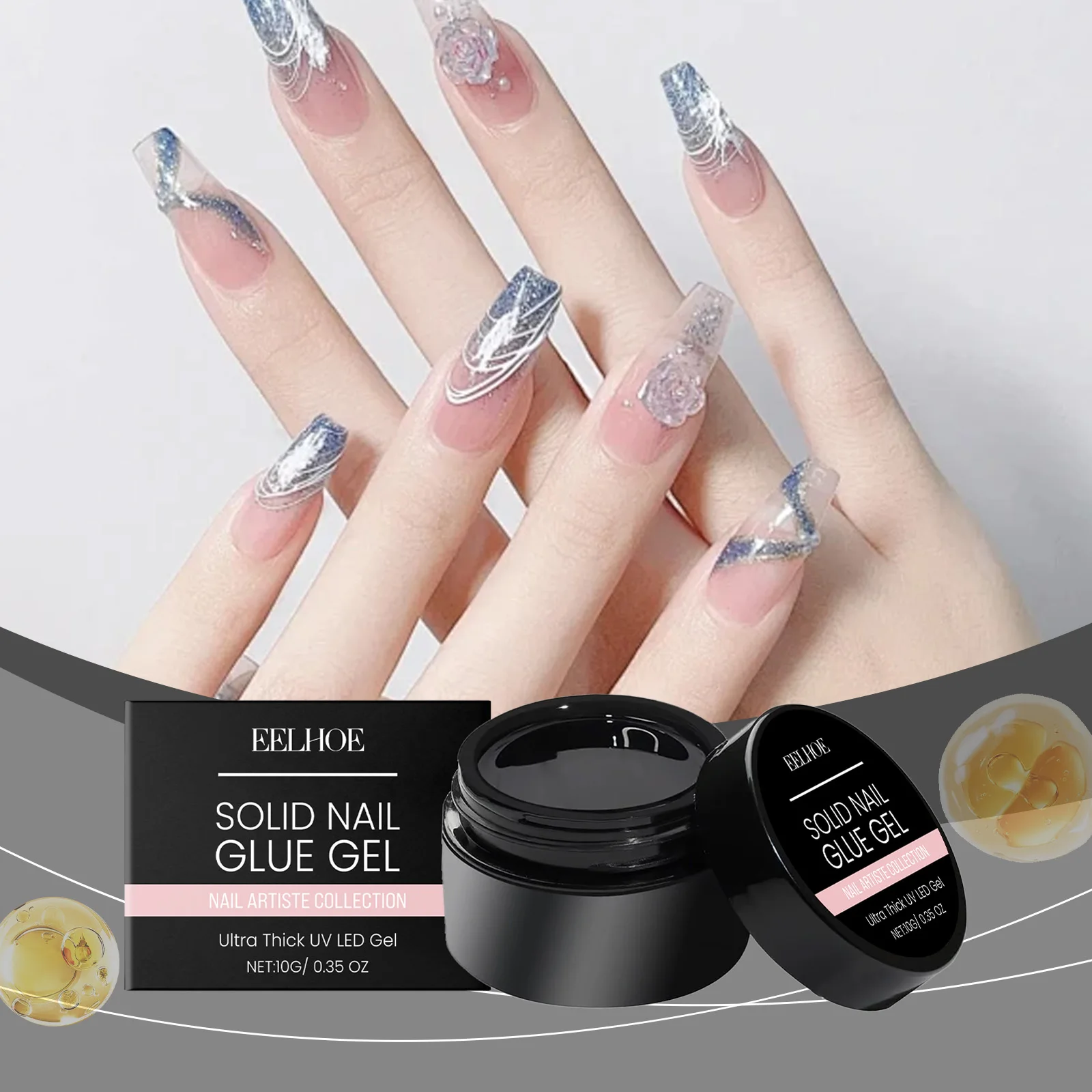 Solid Nail Glue Gel - เจล UV/LED ระดับมืออาชีพสําหรับการต่อเล็บและการซ่อมแซมที่แข็งแกร่ง - 10g/0.35oz - Nail Artiste Collection