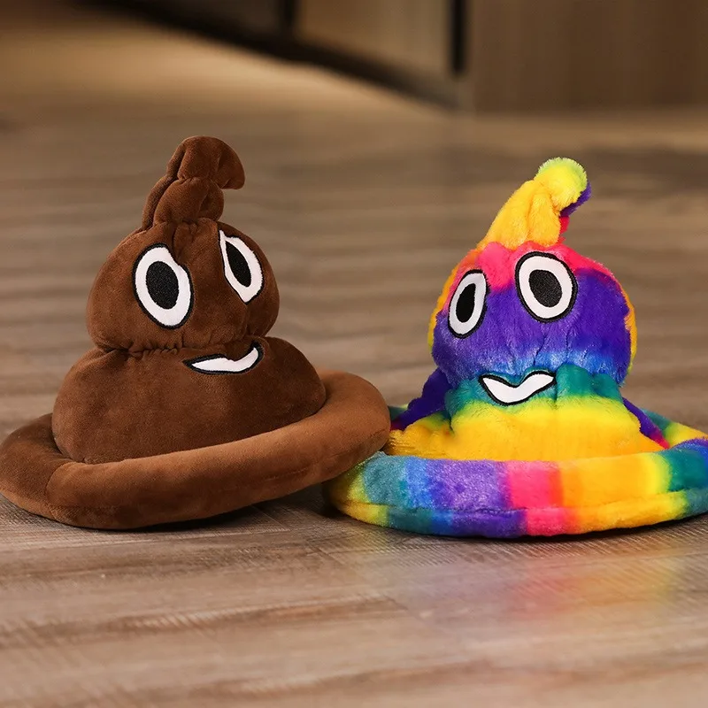 

New Cartoon Creative Brown Colorful Poo Stuffed Plush Doll Hooded Hat Kids Cosplay Plush Party Hat Toy Funny Gift For Adults