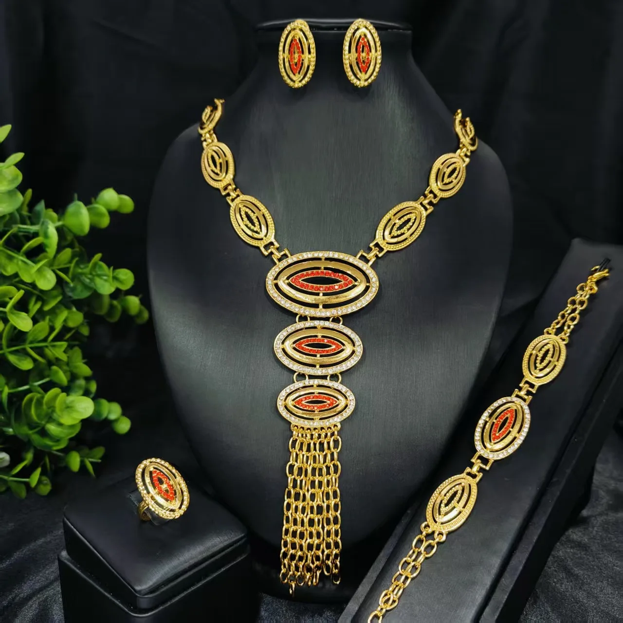 

Pure Gold & Exquisite Oval Diamond Inlaid Necklace Earrings Ring Bracelet For Women 24K Gold AU999 |Delicate texture,warm luster