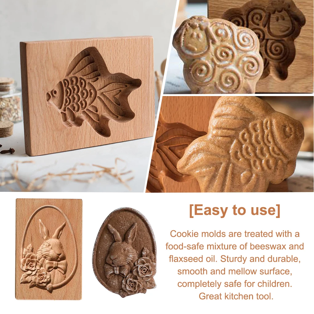 Animal Shape Gingerbread Cake Wooden Mold Biscuits DIY Natural Wood Mould Dessert Making Tool Baking Accessory Home Bakery