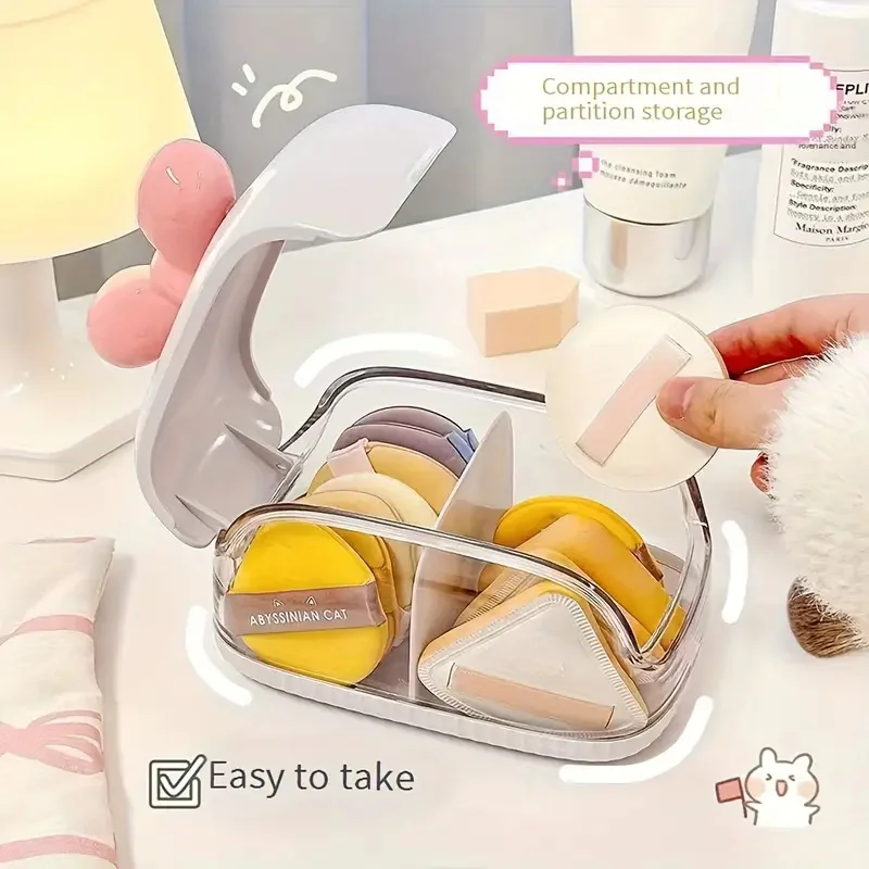 Pojemnik na gąbki do makijażu, organizer na puder, etui ochronne na gąbki, pudełko do przechowywania gąbek do blendowania z pokrywką.