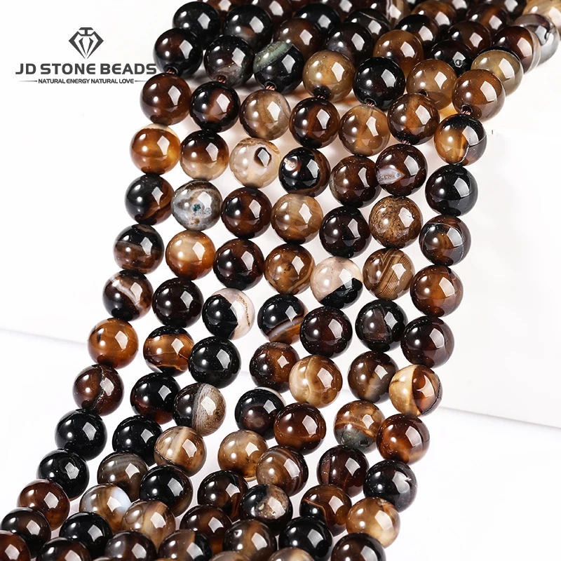 4 6 8 10mm Natural Stone Dyed Coffee Lace Striped Agate Bead Round Loose Spacer for Jewelry Making Diy Necklace Bracelet