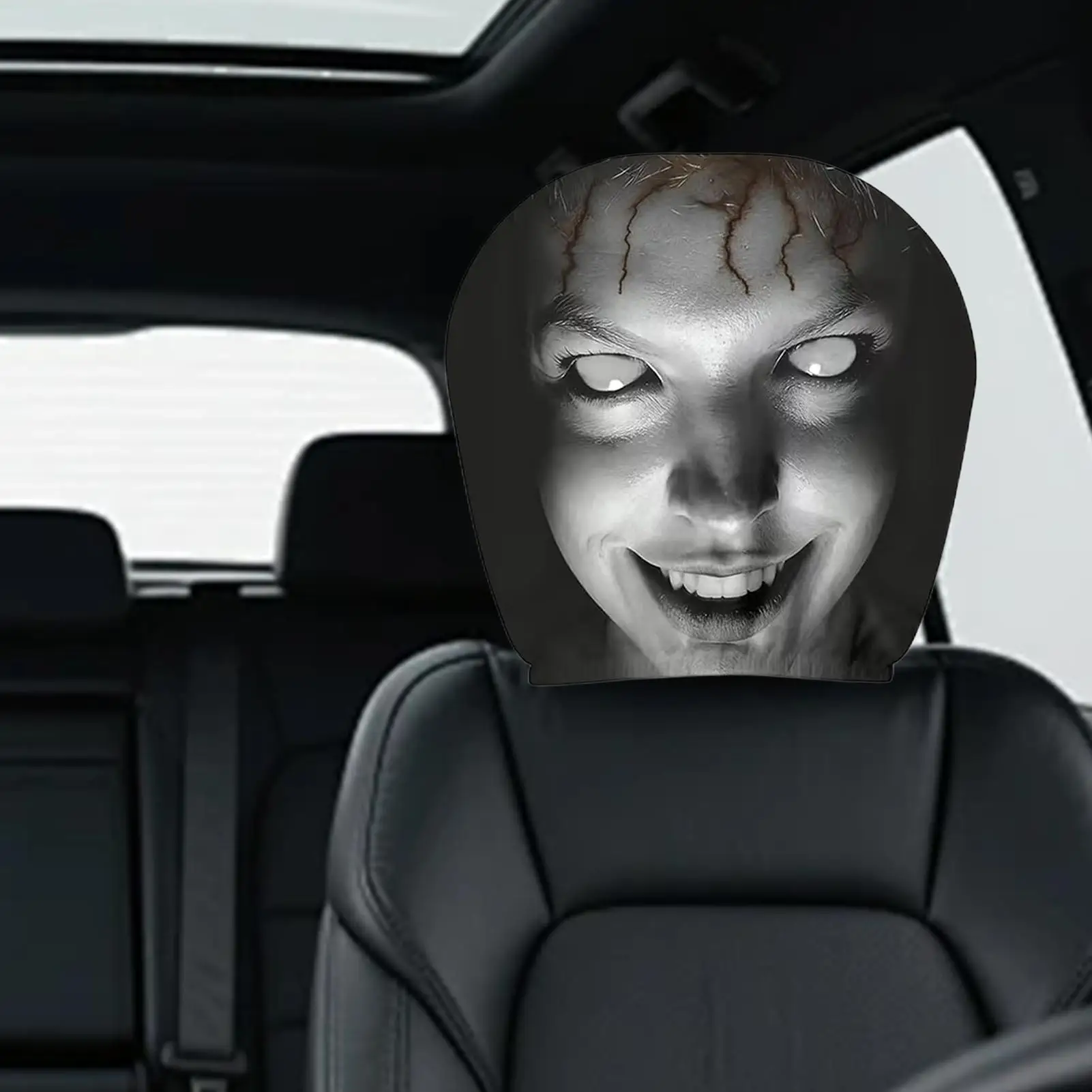 2Pcs/set Scary Face Car Headrest Covers Spooky Automotive Head Rest Cover Soft Polyester Car Seat Head Rest Protector