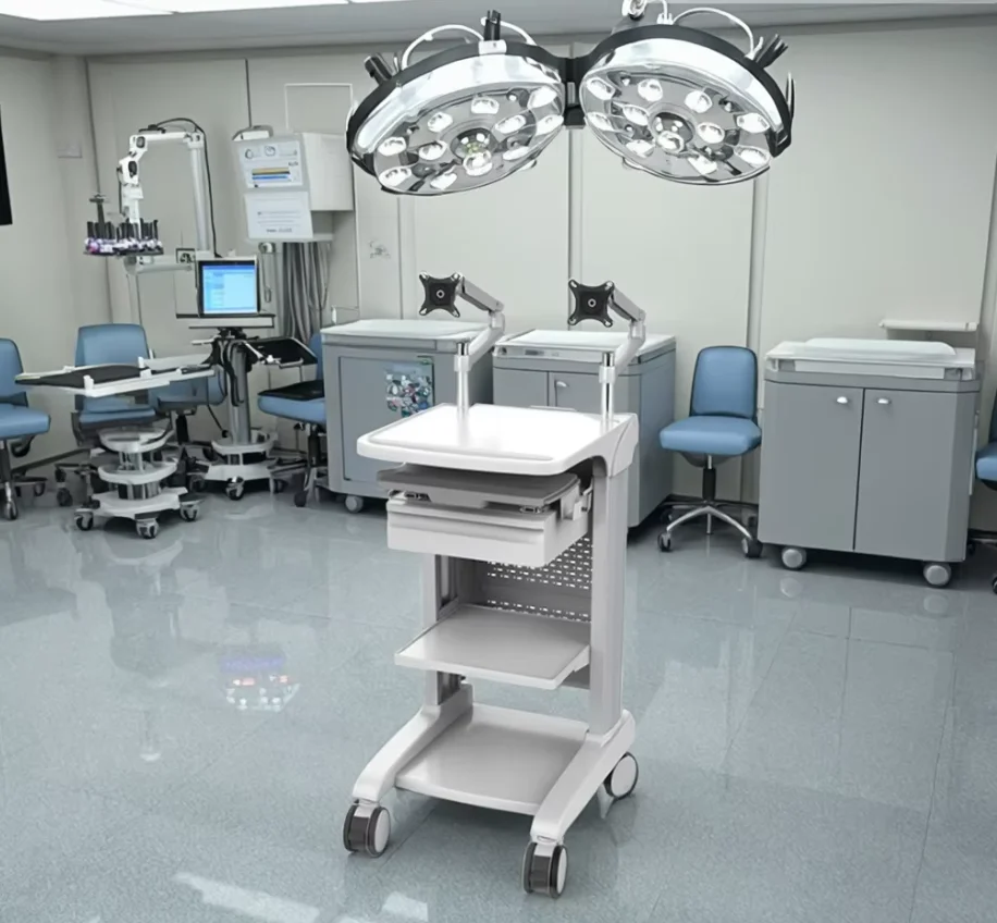 Hot-Selling 4-Tier Metal Mobile Workstation Cart with Monitor Mount Hospital & Clinic MedicalStorage Carts
