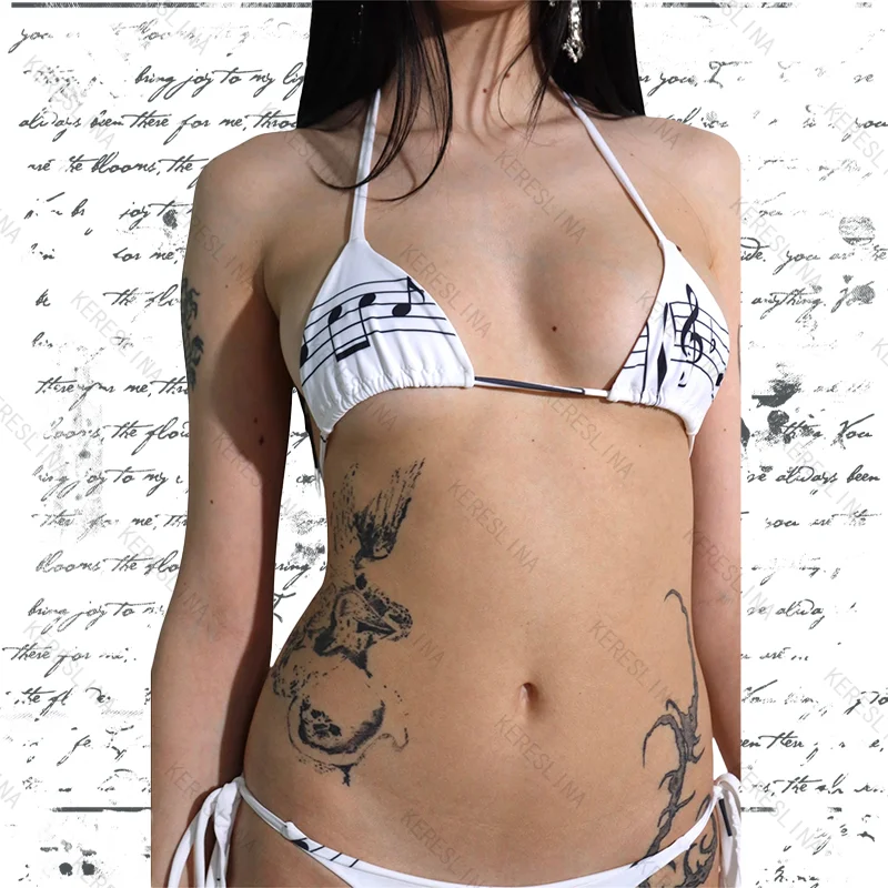 القوطية الرجعية الهيب هوب روك مثير الفتيات نمط لا وسادة الصدر معلقة الرقبة الحمالة مجموعة البكيني الصيف موضة Harajuku مجموعة البكيني