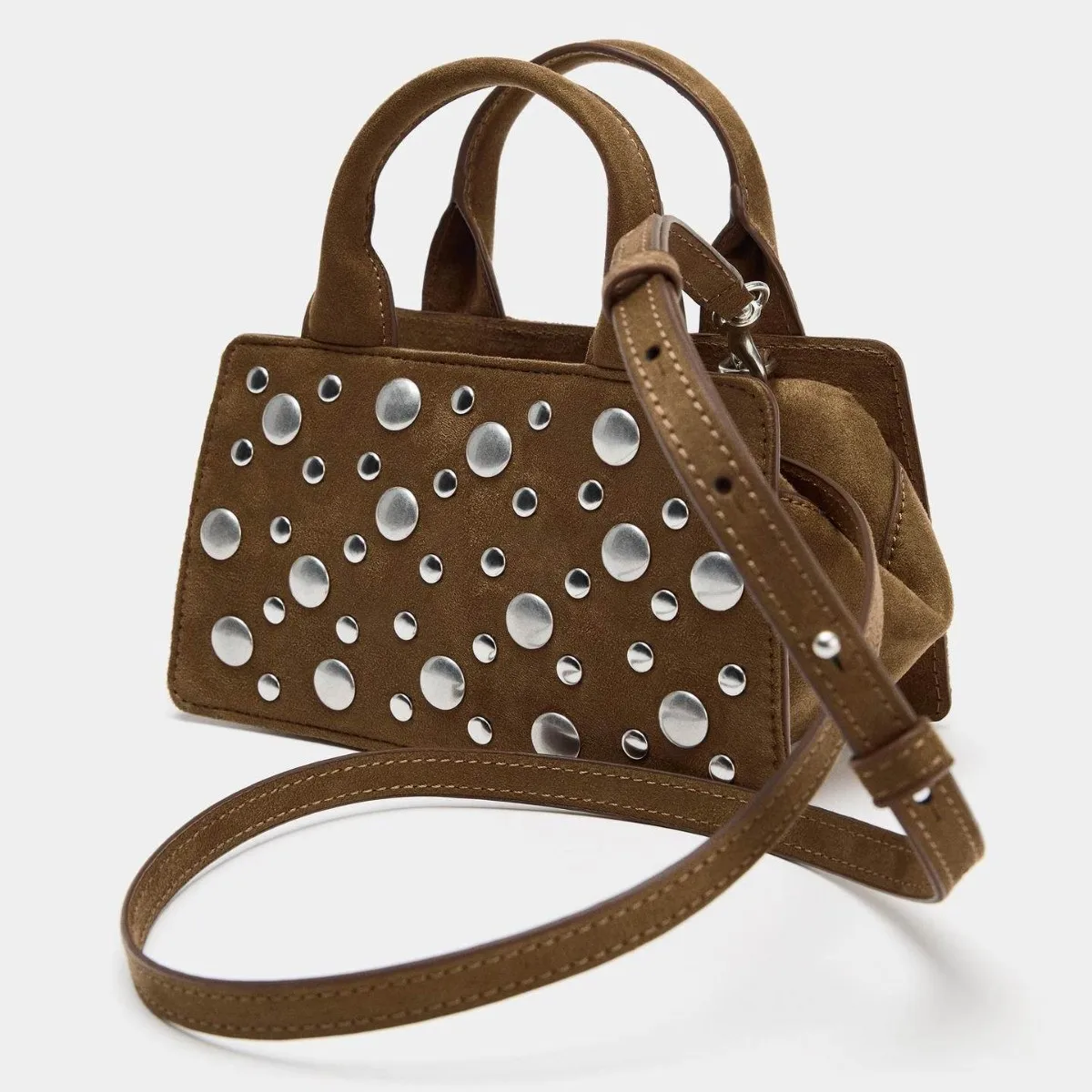 

Fashion Studded Women Bag NEW Faux Suede Purses and Handbags Punk Rivet Shoulder Crossbody Bags for Women Mini Clutch Phone Flap