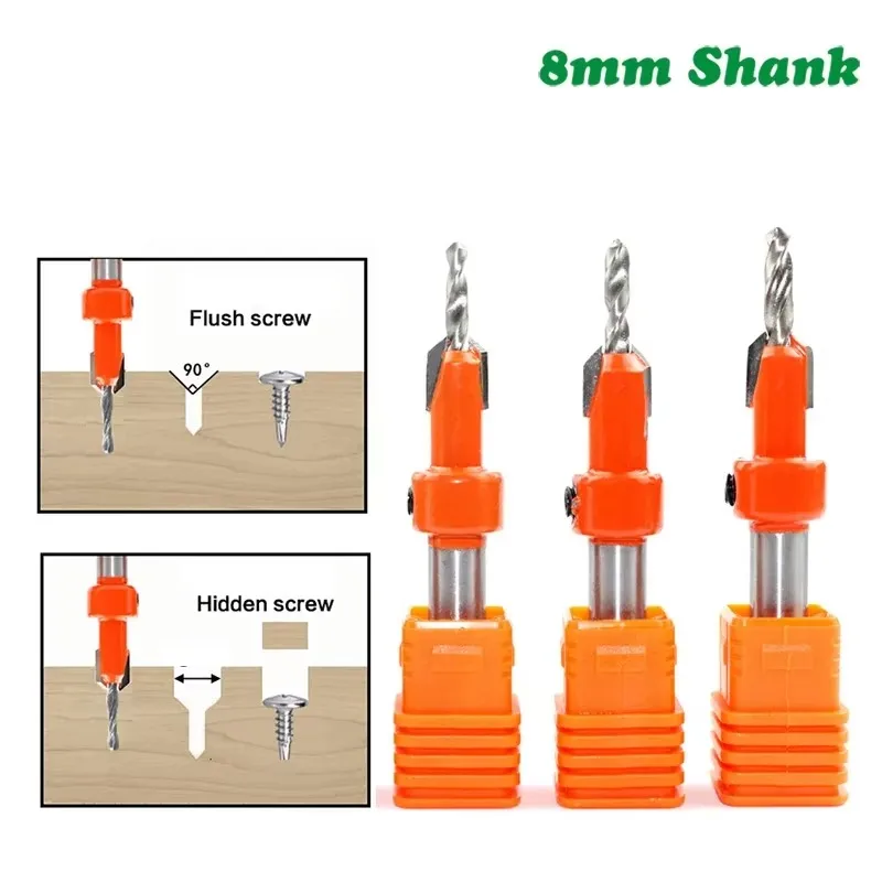 1PC 8MM 생크 밀링 커터 나무 조각 HSS 목공 카운터 싱크 라우터 비트 나사 추출기 Remon 철거 목공