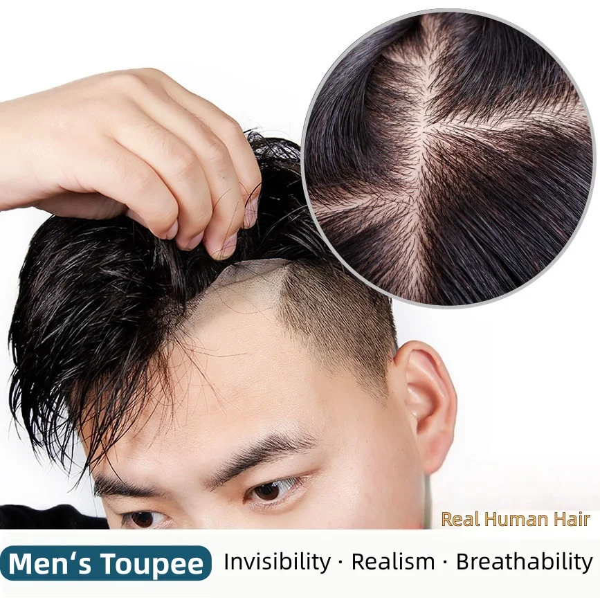 

Breathable & Durable Men's Toupee 100% Real Human Hair Silk Base PU Capillary Natural Looking Hair Replacemant for Male Bald