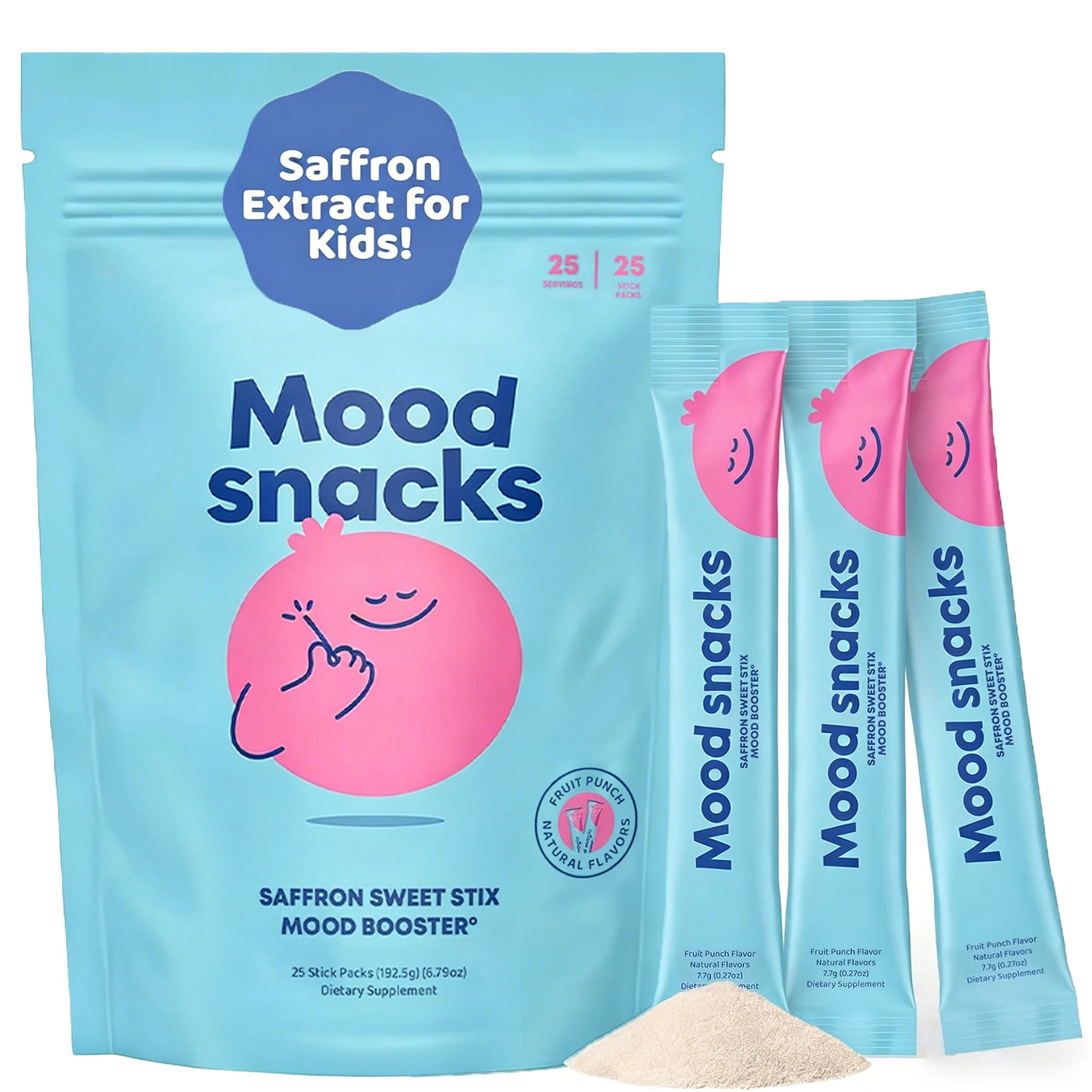 Mood Snacks for Kids - Natural Mood Support Pixie Sticks Candy with Saffron Extract | Sugar-Free Powder Drink or Candy, 4+ Years