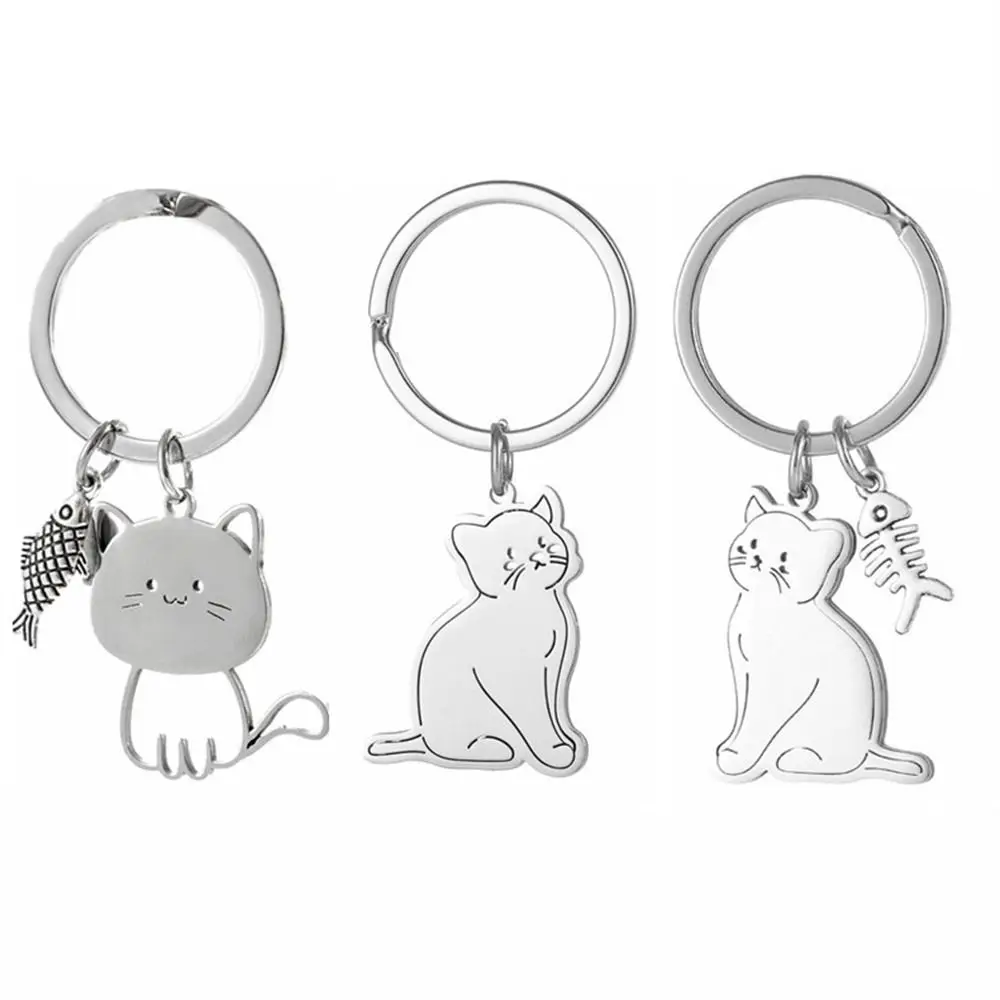 1 PCS Funny Cat Fish Keychain Simple Lovely Animal Key Holder Creative Kittens Backpack Pendant For Gifts