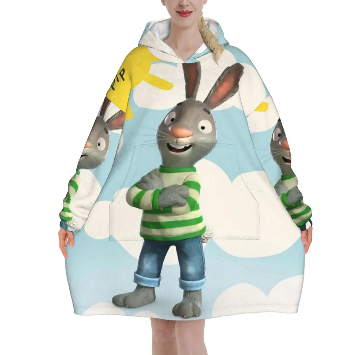 Pips Posys Oversized Blanket Hoodie Sweatshirt Long Fleece Hooded Wearable Blanket with Large Pocket for Women Men