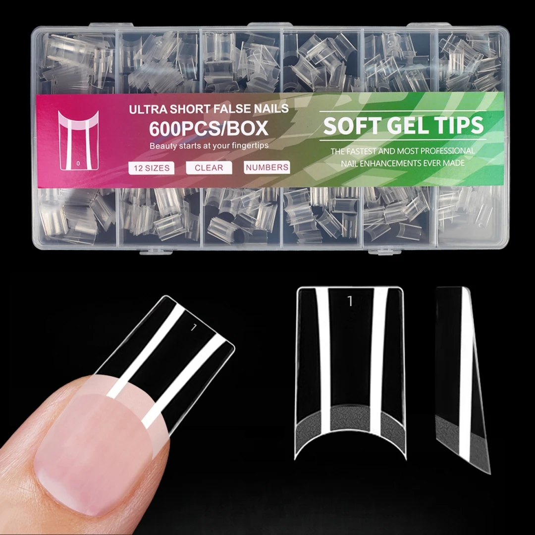 600pcs/box M Square shaped Half Cover Fake Nails Half Matte False Nail Extension Extra Short Almond Soft Gel Nail Tips for Small