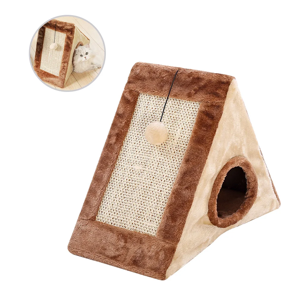 

Premium Cat Cave Bed and Scratching Post Lining and Double Sided Sisal Clawing Board Cushioned Triangle Kitten Bed with Angled S