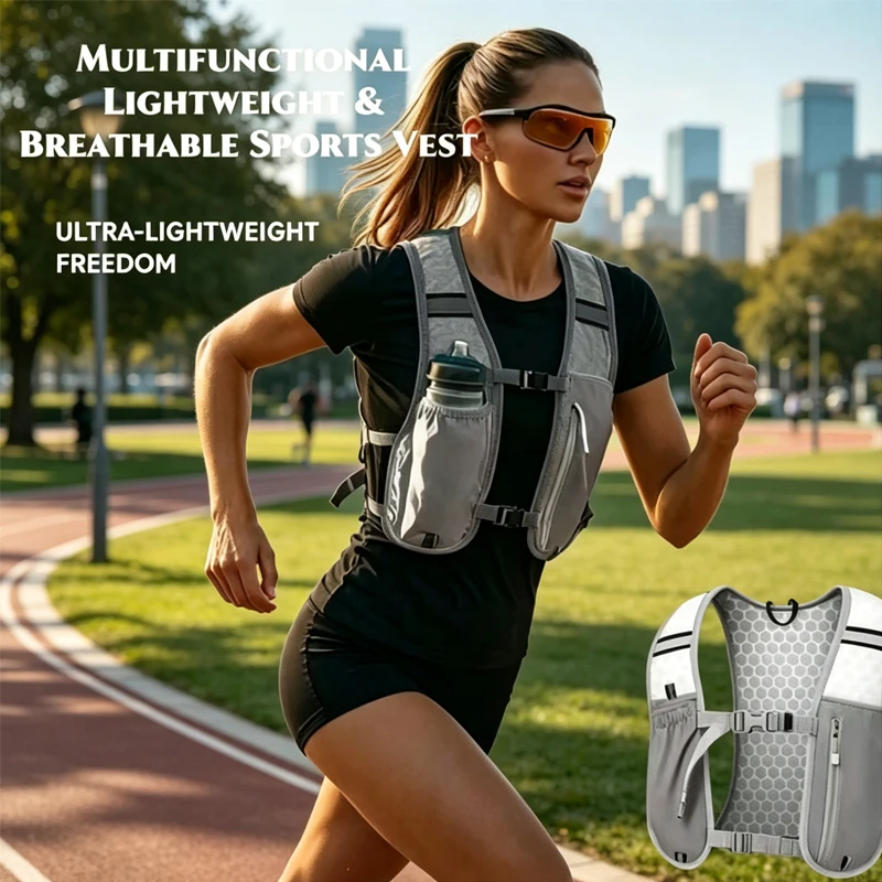 New Biking Running Storage Vest Backpack Lightweight Running Vest Reflective Hydration Water Chest Pack Phone Storage Pocket