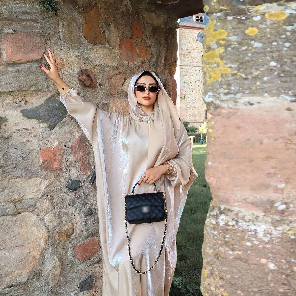 Robe musulmane modeste en Satin brillant Eid pour femmes Abaya arabe avec écharpe dubaï Robe à manches longues turquie Kebaya caftan Islam vêtements
