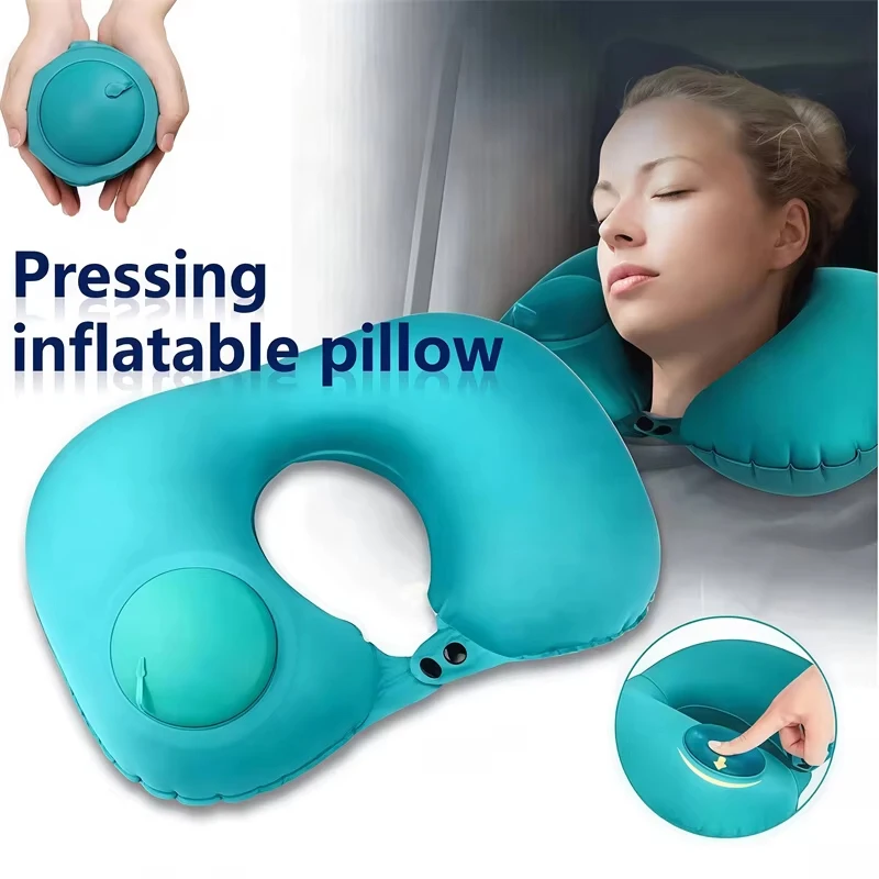 Inflatable Neck Air Pillow U Shape Neckrest Head Rest Portable Sleep Resting Folding Press Travel Pillow for Airplane Train Car